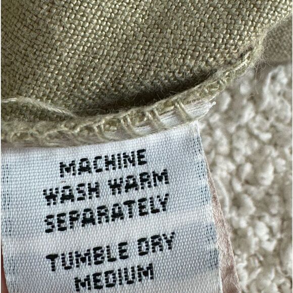 Cut loose Top womens Size XL button up linen shirt olive green Tunic minimalist - Picture 6 of 10